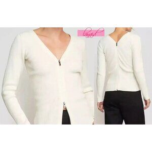 Modern Citizen Luna Ribbed Two-Way Zip Sweater Cream Front & Back Zipper V-Neck